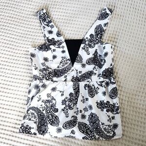 Paisley Black White Cutout sleeveless Blouse Party Elegant